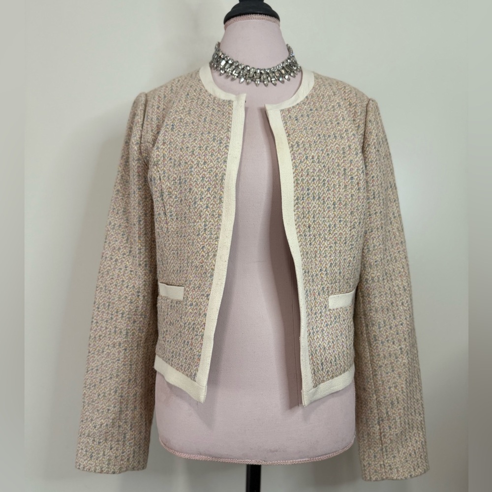 Cynthia Rowley Elegant Cream Tweed Women's Jacket in size large